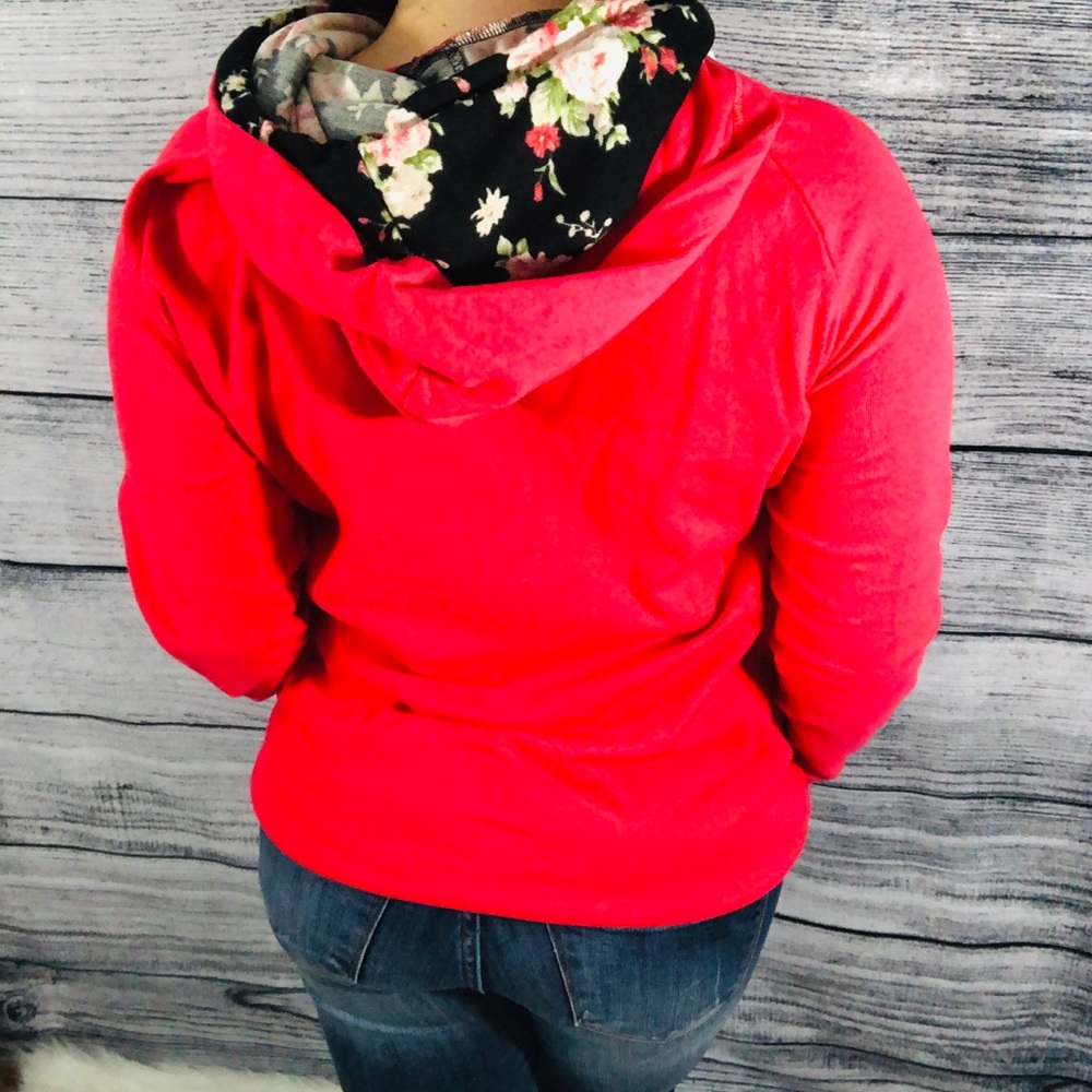 Ampersand red floral double hood hoodie - Picture 3 of 3